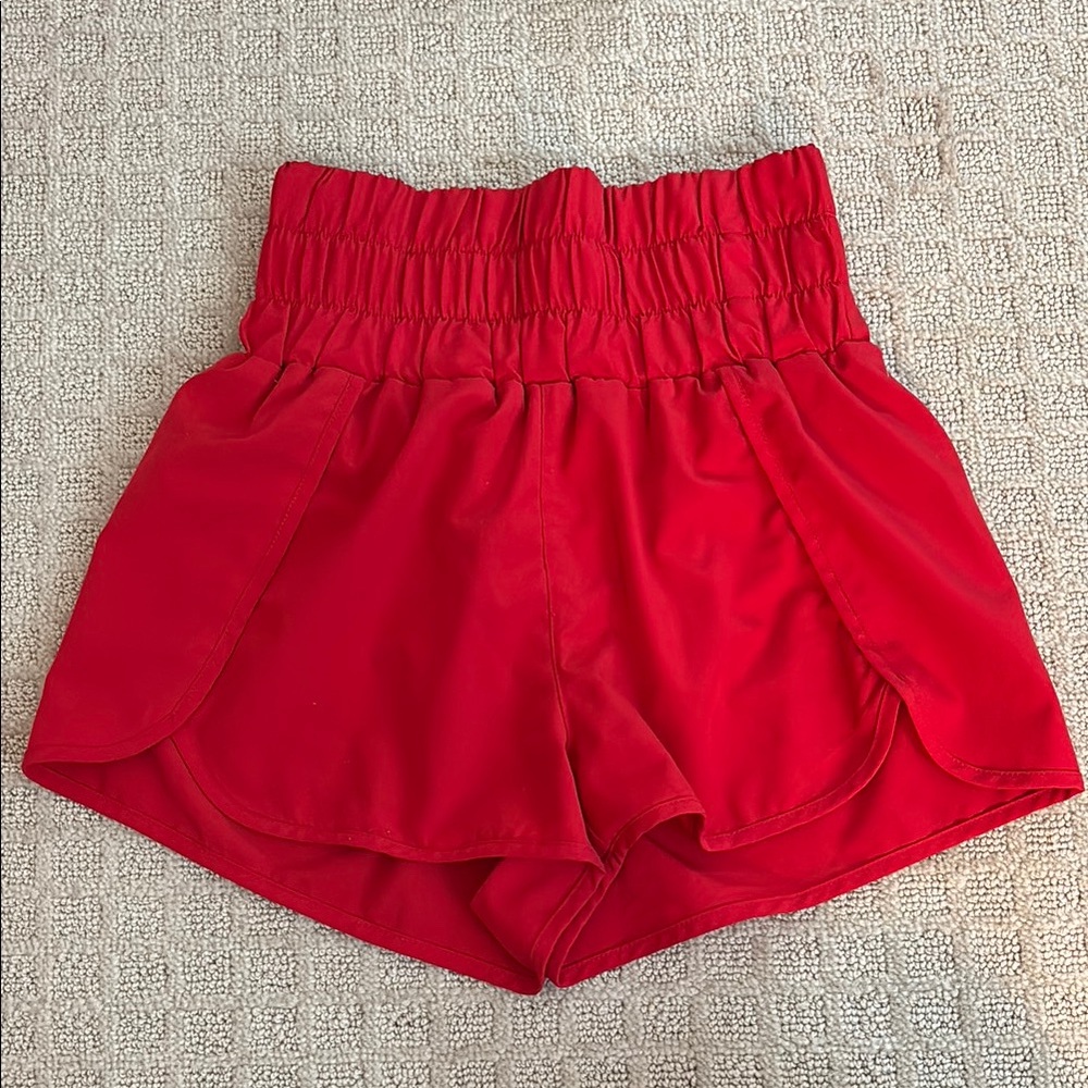 Altar'd State Red Athletic Shorts with Ruffled Hem